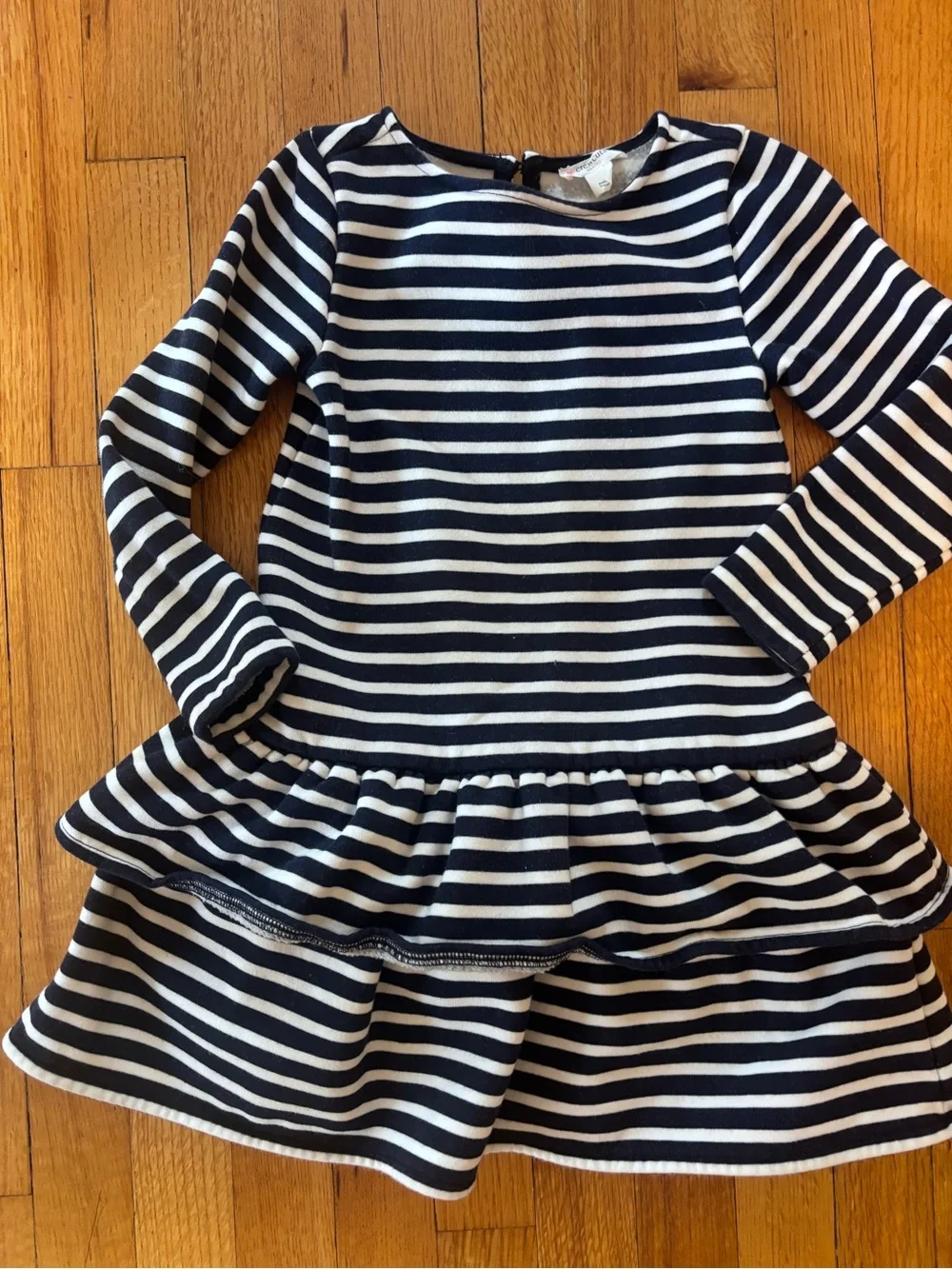 J.Crew Crewcuts - Navy and White Striped Ruffle Hem Kids Dress; XS
